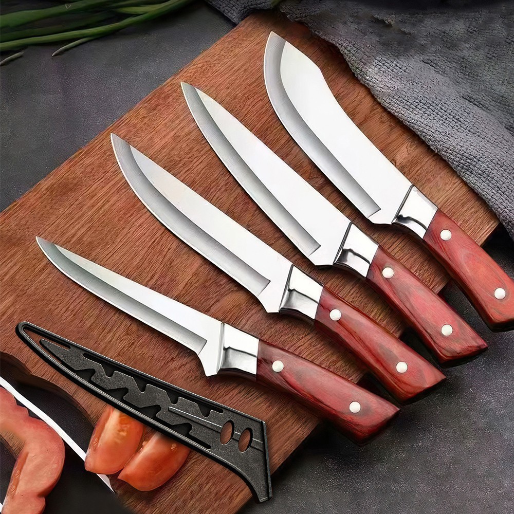 Juego de 4 cuchillos de cocina cuchillo deshuesador cuchillo de cocina acero inoxidable con funda barbacoa exterior