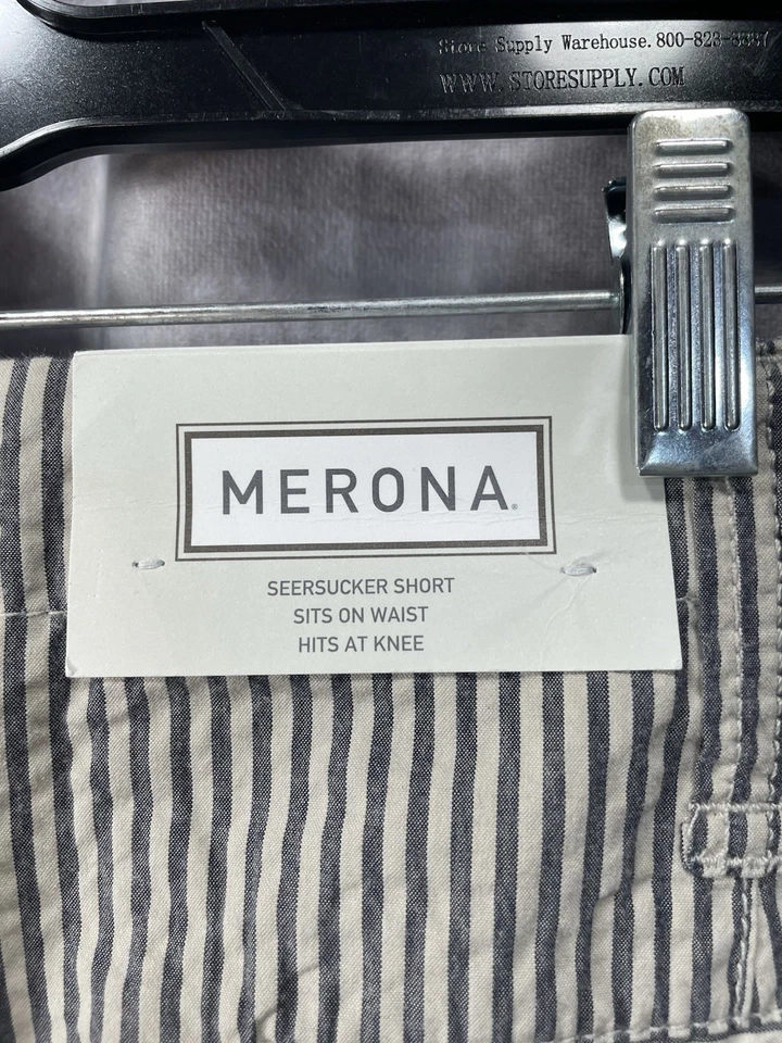 Pantalones Cortos Merona Seersucker Gris Blanco Rayas Verticales Talla 44 Nuevos con Etiquetas Foto 3 de 4