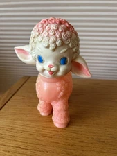 Vintage The Sun Rubber Co Lamb Toy Kitch Squeaker Pink Body Two Tone Head 1955
