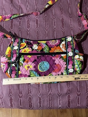 Vera Bradley Pixie Blooms Crossbody Hipster Bag Purse 14 x9  Black Pink Fushia 