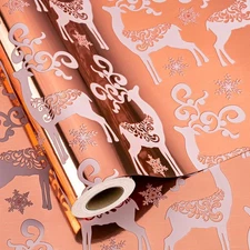 MAYPLUSS Christmas Reversible Wrapping 47.3 Sq Ft (Pack of 1), Rose Gold-Deer 