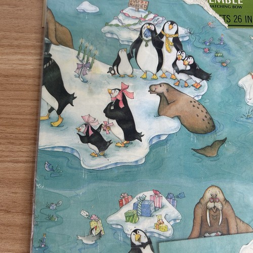 Vintage Wedding Wrapping Paper Blue Penguins Wedding Cake Set of 2 Hallmark - Picture 16 of 21