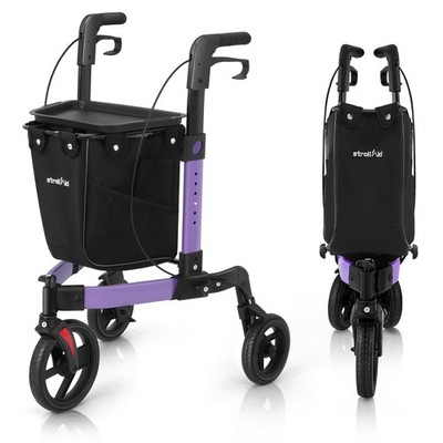 3 Wheel Walkers for Seniors, Foldable Rollator Walker with Tray & Large Stora...
