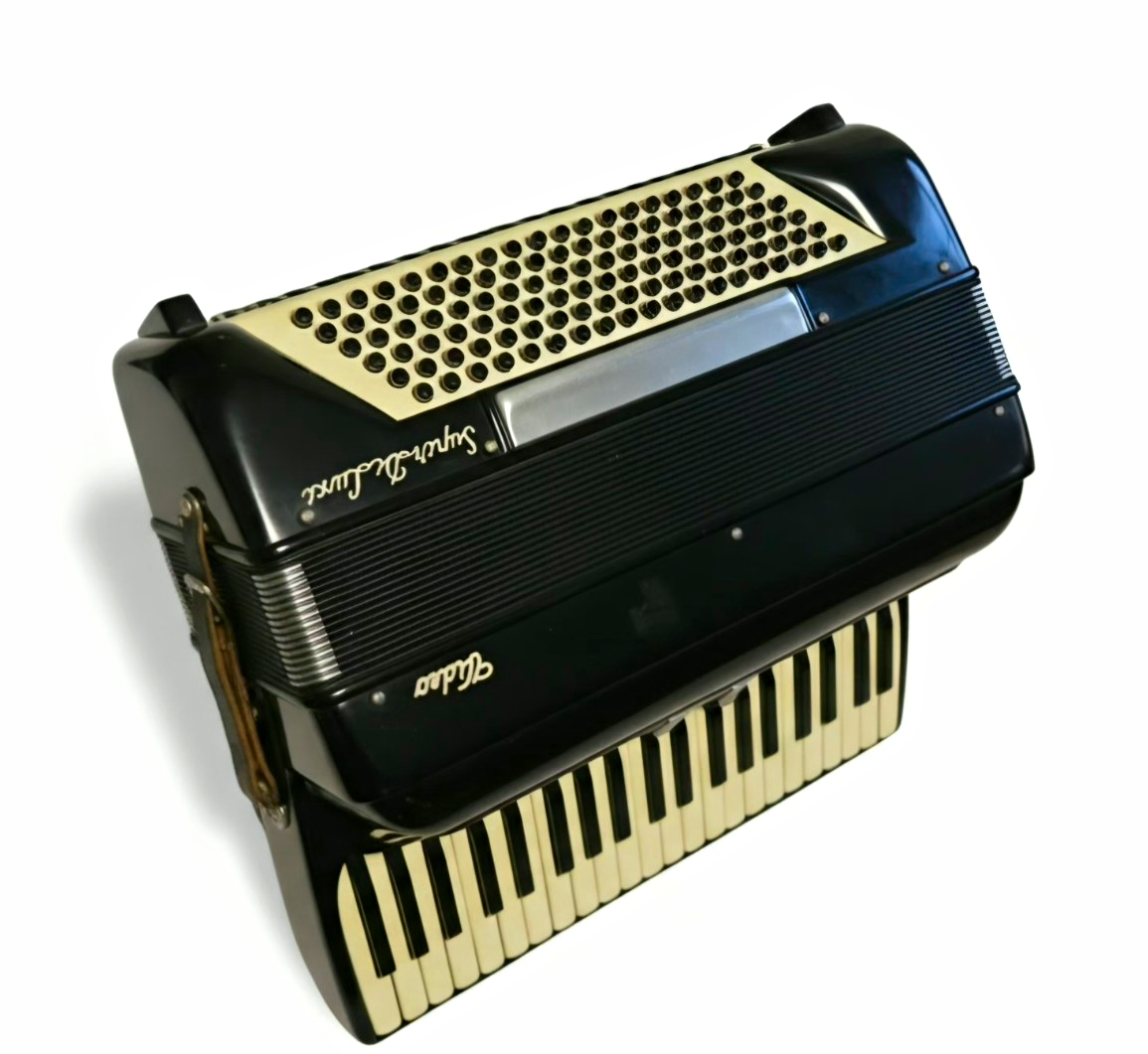 Video Super DeLuxe Black Piano Accordion 41 Treble/120 Bass, 2 Register, Case