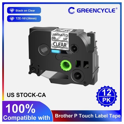 For Brother P-Touch TZe-161 TZ-161 36mm 1.4'' Clear tandard Laminated Tape 12Pack