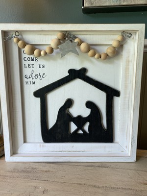 Trish Maggard Design For Glory Haus 13 x13  Framed Wooden Nativity Scene