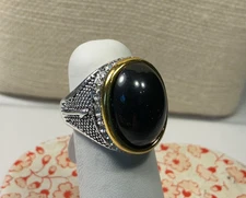 Fashion Ring Black Plastic Cabochon Textured Silver Tone SZ 8 NWOT Lot 69 32