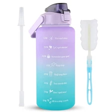 64 Oz Sport Fitness Motivational Drinking Water Bottle With Time Marker BPA Free