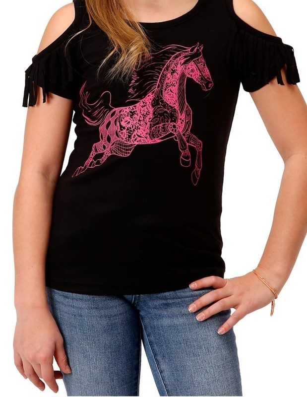 Roper Western Shirt Girls S/S Cut Shoulder L Black 03-009-0513-6089 BL