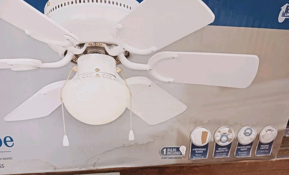 Turn Of The Century~30” Low Profile White/Oak 6-Blade Ceiling Fan + Opal Light - Image 3 of 4