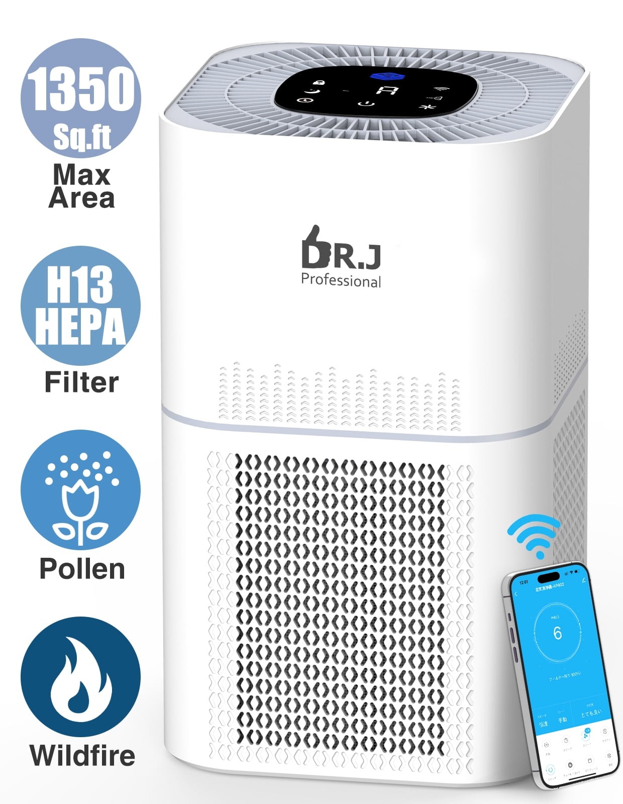 DR. J Professional HEPA Air Purifiers for Home up to 1350 Sq