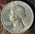 1963-D 25C 90% silver Washington Quarter AU