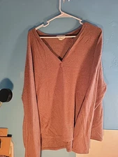 For The Republic Womens Brown Fuzzy V Neck Pullover Sweater Size XL