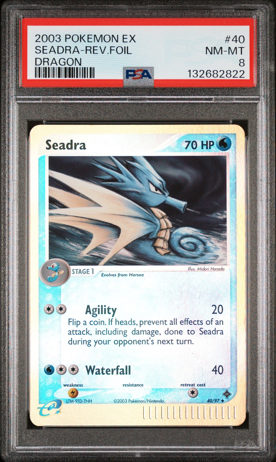 2003 POKEMON EX DRAGON #40 SEADRA-REVERSE FOIL PSA 8