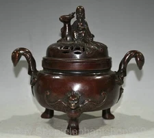 7.2" Old Chinese Copper Dynasty Palace 3 Leg People Incense Burner Censer