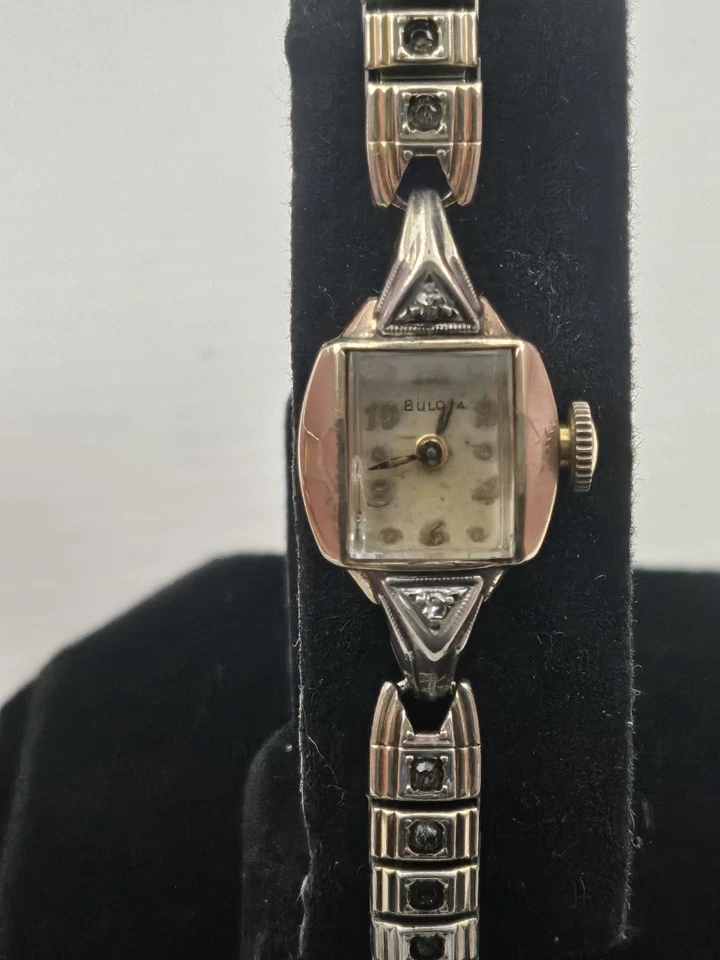 Vintage 1952 Bulova 10k Gold Filled Ladies Cocktail Watch Manual Wind Runs - Image 2 of 4