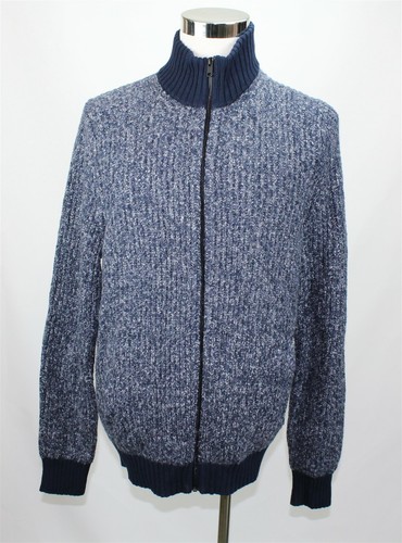 NWT Express Men's Sweater XL Navy Blue Marled Knit Full Zip Stretch Cotton Blend - Picture 2 of 7