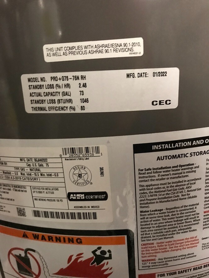 Rheem 75 Gal. Professional Classic,Natural Gas Water Heater PRO-G75-76NRH |  eBay