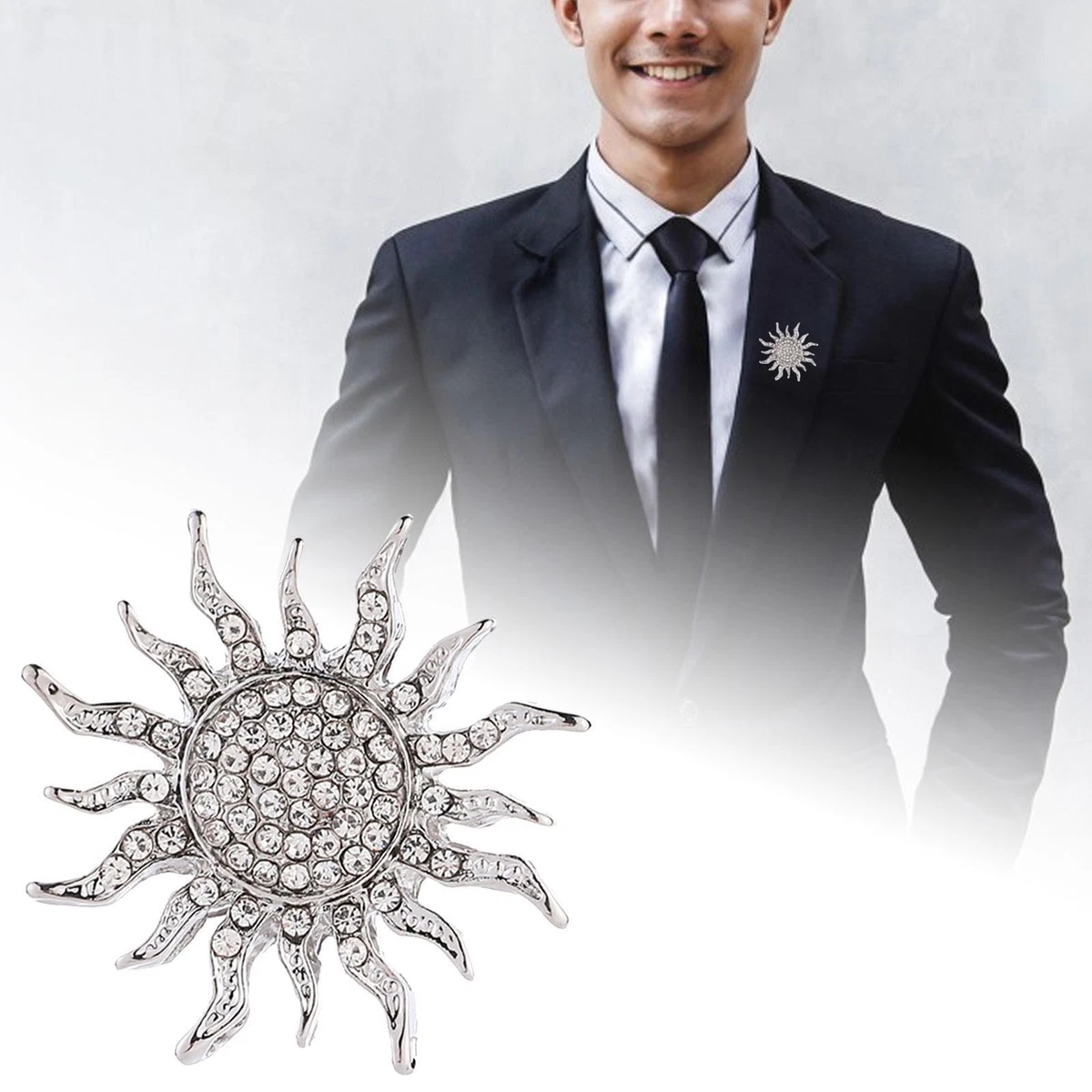 Men Brooch Pin Formal Sun Round Shape Lapel Pin for Clothes Coat Scarf