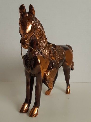 Copper Plated Horse Figurine Molded Hollow Ornate Detailed Vintage Pre-owned - Picture 4 of 10