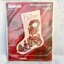 Janlynn Teddy Stocking Christmas Cross Stitch Kit 57-31 Sealed 14x19" Vtg 1989