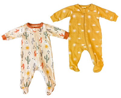 Gerber Baby Sleepers Boy Girl Preemie Lot Rompers Outfits Zip Clothes Cactus Sun