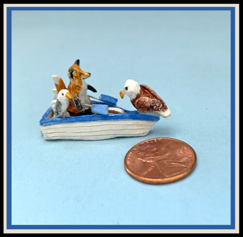 Sonnett Ceramic Sculpture ~ Miniature FOX Row Boat, an Eagle has landed! OOAK!