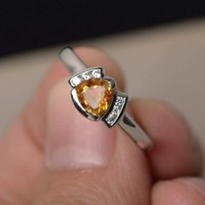 1ct Lab-Created Yellow Citrine Unique Design Engagement Ring 9k WhiteGold Plated