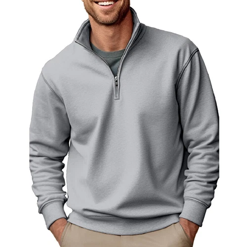 Herren lässig Baggy einfarbig Stehkragen T-Shirt Fleece 1/4 Reißverschluss Sweatshirt Tops - Bild 9 von 33