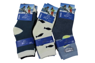 E&F FASHION 6 Paar Jungen Thermo Socken Strümpfe bunt Muster Gr. 27-30 27 28 29 30 * 85% BW