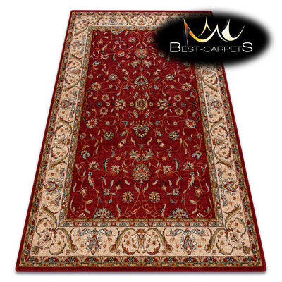 Orientalische NATÜRLICHE WOLLTEPPICHE ''''OMEGA'''' ARIES rubinrot beige Rahmen beste Qualität