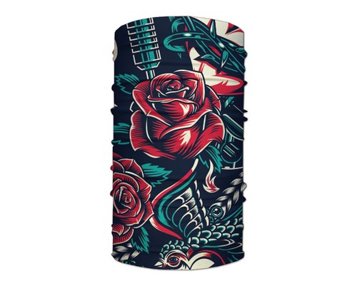 Washable Fabric Face Cover Neck Gaiter Unique Rose Bird Tattoo Design EU Made - Picture 2 of 6