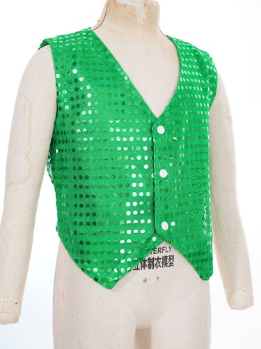 Kid Girls Boys Sequins Hip-hop Jazz Dance Waistcoat Sparkle Stage Performance - Picture 44 of 51