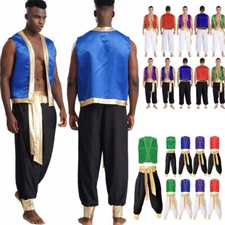Men's Arabian Prince Cosplay Costume Open Front Waistcoat Vest+Long Pants Party