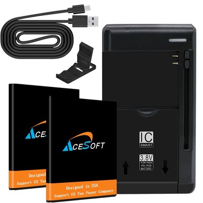 2x 1950mAh Grade A Battery Charger Cable f Alcatel Lively Jitterbug Flip 2 4053S