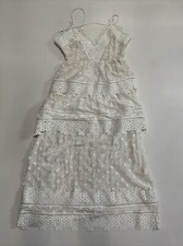 Self Portrait Tiered Lace Embroidered Sleeveless Midi Dress White Size Uk 6 Us 2