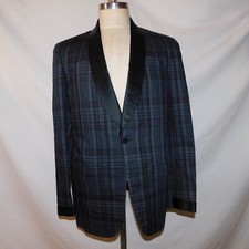 Vtg 1950s Mens 40R M Plaid Formal Jacket Tuxedo Coat Rockabilly VLV Shawl Collar