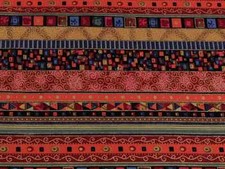Baumwollstoff Ethno Boho Afrika mit Golddruck dunkelrot bunt  Meterware ab 50cm