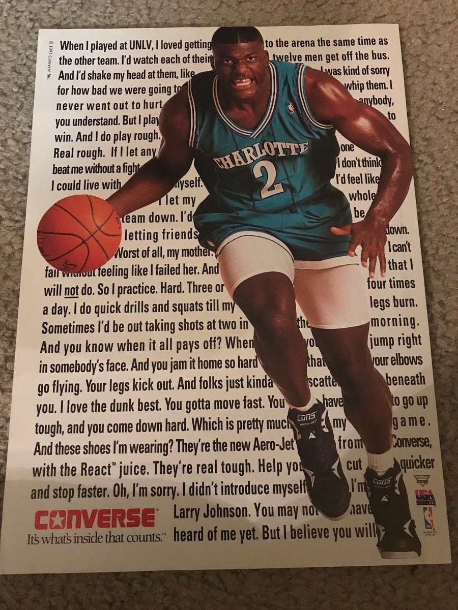 Vintage 1992 LARRY JOHNSON CONVERSE CONS Poster Print Ad