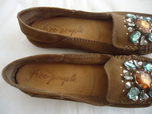 Free People Taupe Brown Rhine Stone Crystal Loafer Moccasin Flats EU 40 US 9 - Picture 6 of 6