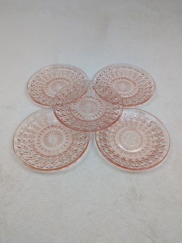 Pink Depression Glass 6-in Saucers Set Of Five Matching Pieces Please Read Descr - Picture 11 of 17