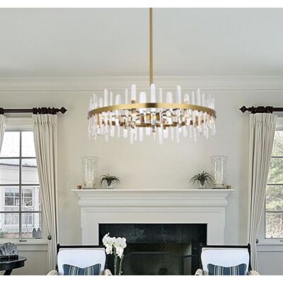 Crystal Chandelier 16 Light Fixture Satin Gold Dining Room or Foyer Lighting 36''