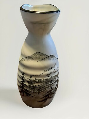 Green Grey Kyoto Kiyomizu Dera Temple Ware Sake Vintage Ceramic Bottle