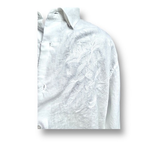 Tommy Bahama 2XL weißes Leinenhemd bestickt Palmen Coastal Resort Langarm - Bild 4 von 11