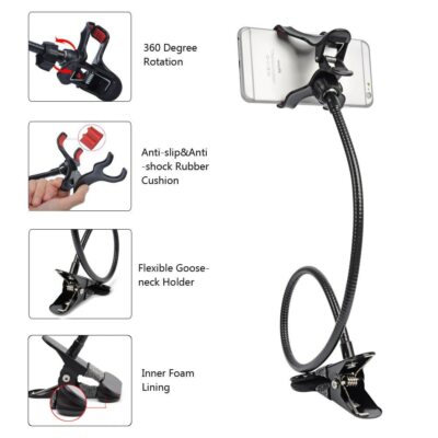 Flexible 360 Clip Mobile Cell Phone Holder Lazy Bed Desk Car Bracket Mount  Stand