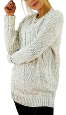 New Ladies Long Sleeve Chunky Cable Knitted Jumper Crew Neck Winter Sweater Top 