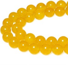US Natural Yellow Jade Round Loose Beads for Jewelry Making DIY Bracelet  8mm 