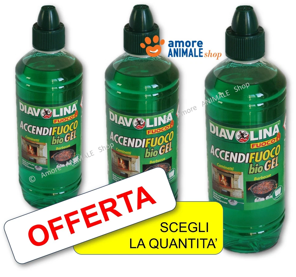 Diavolina ACCENDIFUOCO BIO GEL → 750 ml Gel Accendi Fuoco per Barbecue e Camini