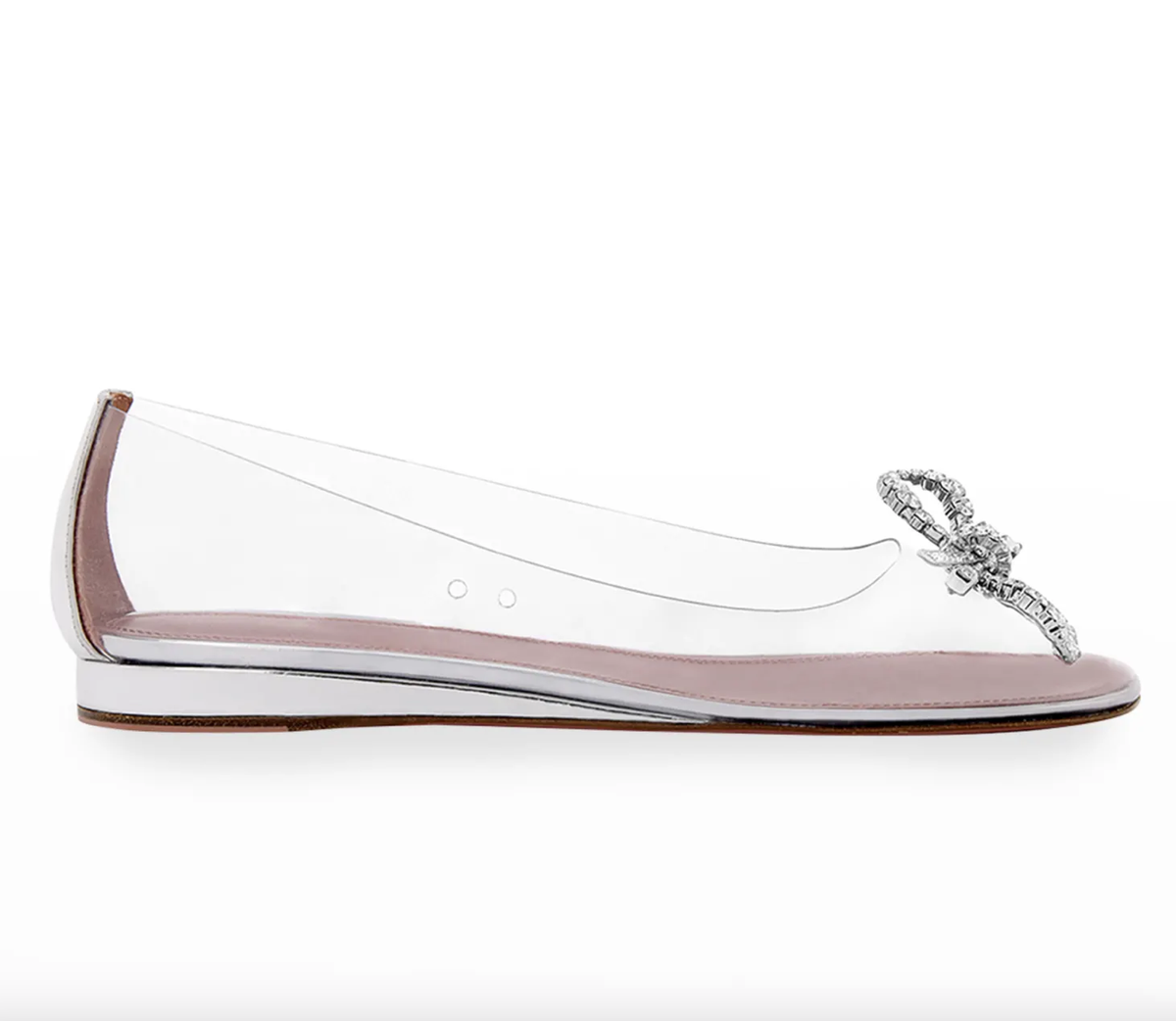 AMINA MUADDI Betty Crystal-Bow Clear Ballerina Flats SIZE 6