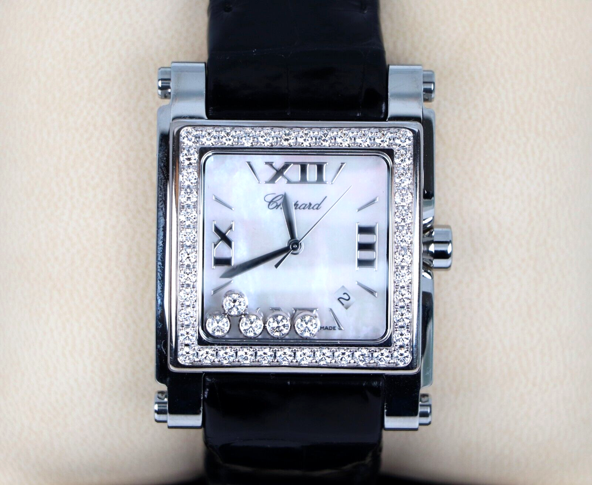 Chopard Happy Sport Square 18K Floating Diamond 35.5mm MOP Dial